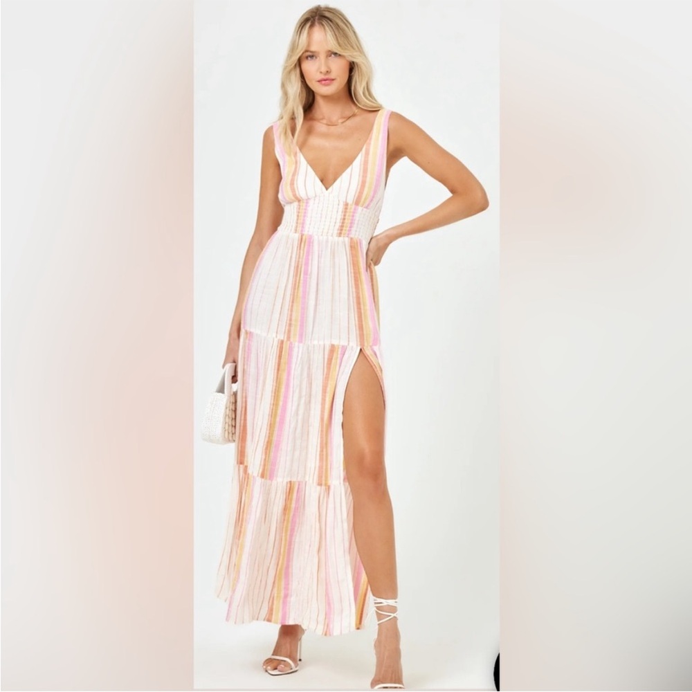 L*Space stripe high slit shimmer maxi sundress M
